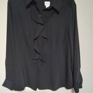 Chico's Elegant Black Ruffle Front Blouse